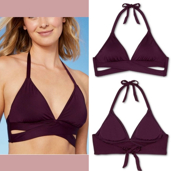 NWT Kona Sol [ Medium‎ ] Faux Wrap Bikini Top in Atlantic Burgundy - Picture 1 of 9